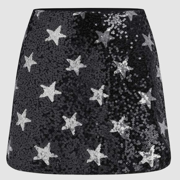 NWT cider SEQUIN MID RISE STAR MINI SKIRT size XL Black sparkle silver star - Picture 5 of 8
